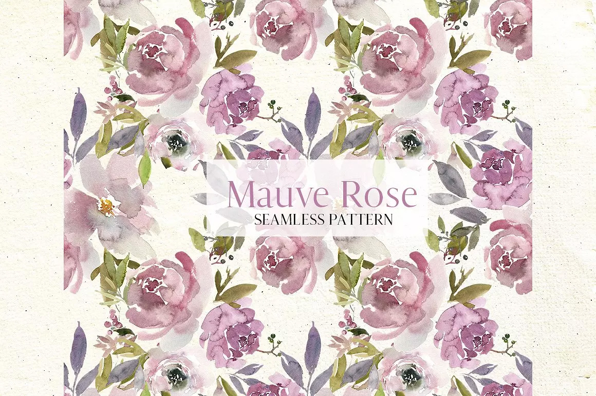 淡紫色玫瑰水彩花卉剪贴画 Mauve Rose Waterc