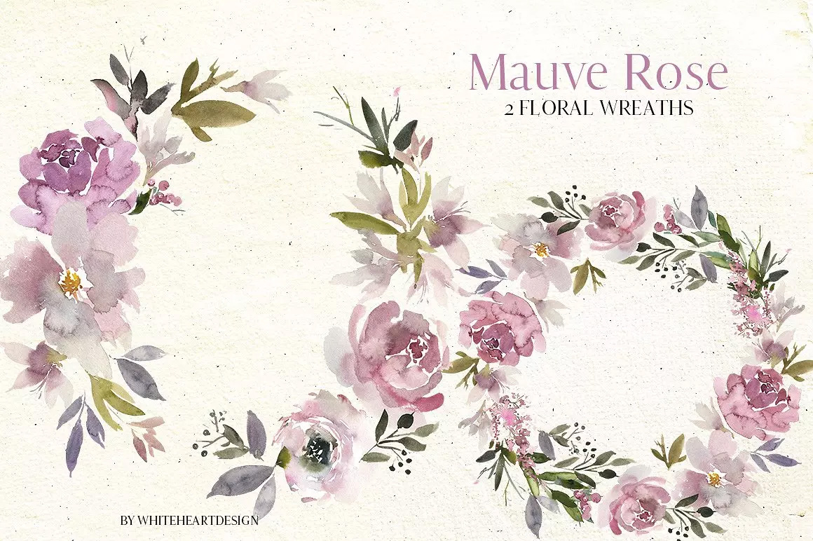 淡紫色玫瑰水彩花卉剪贴画 Mauve Rose Waterc