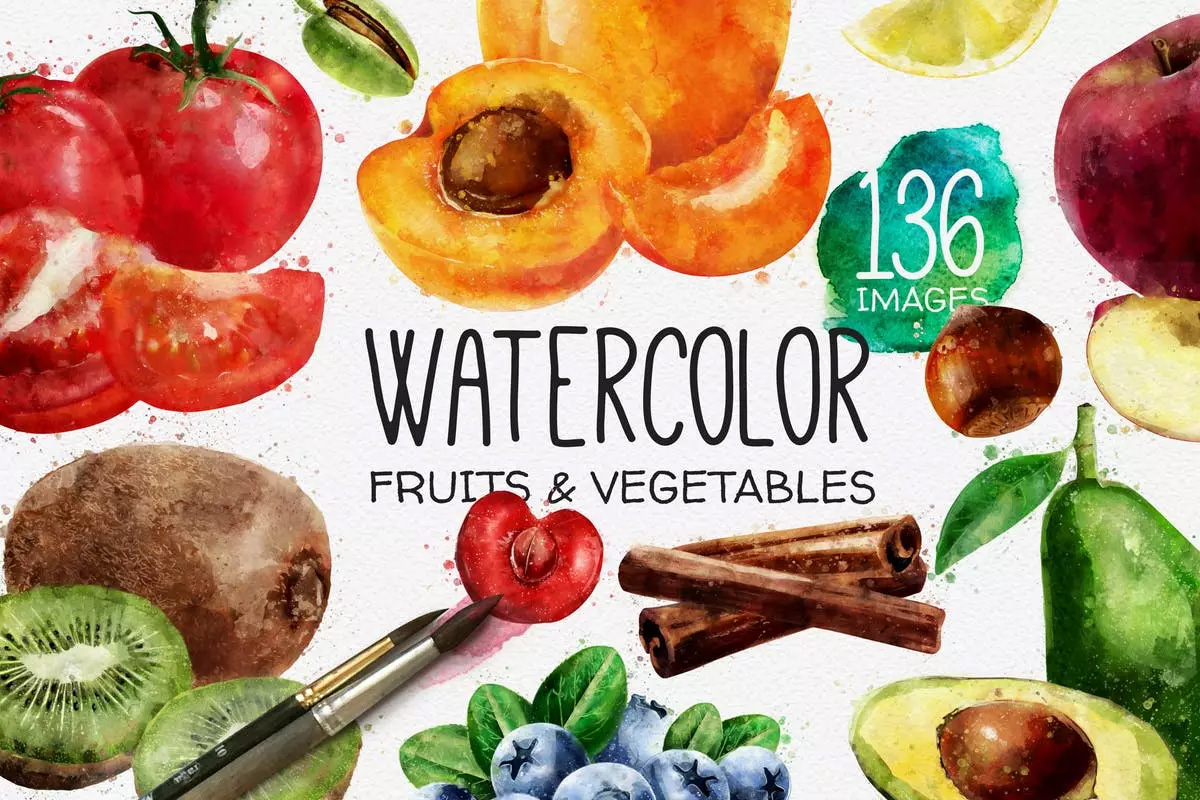 水彩水果 蔬菜插画 Watercolor Fruits A