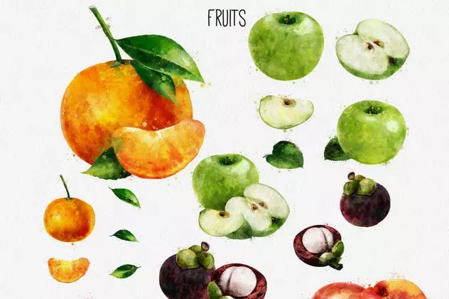 水彩水果 蔬菜插画 Watercolor Fruits A