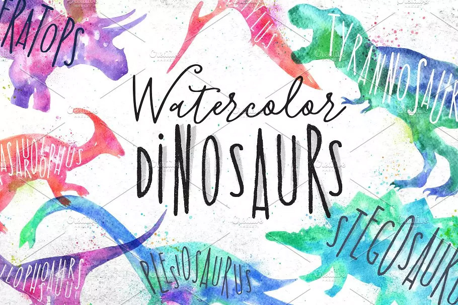 水彩画恐龙剪贴画 Watercolor Dinosaurs