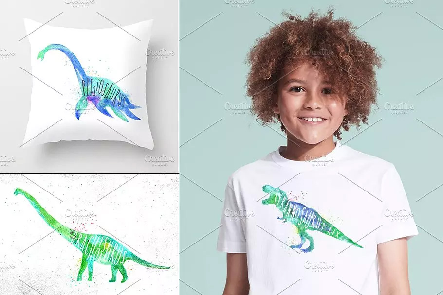 水彩画恐龙剪贴画 Watercolor Dinosaurs