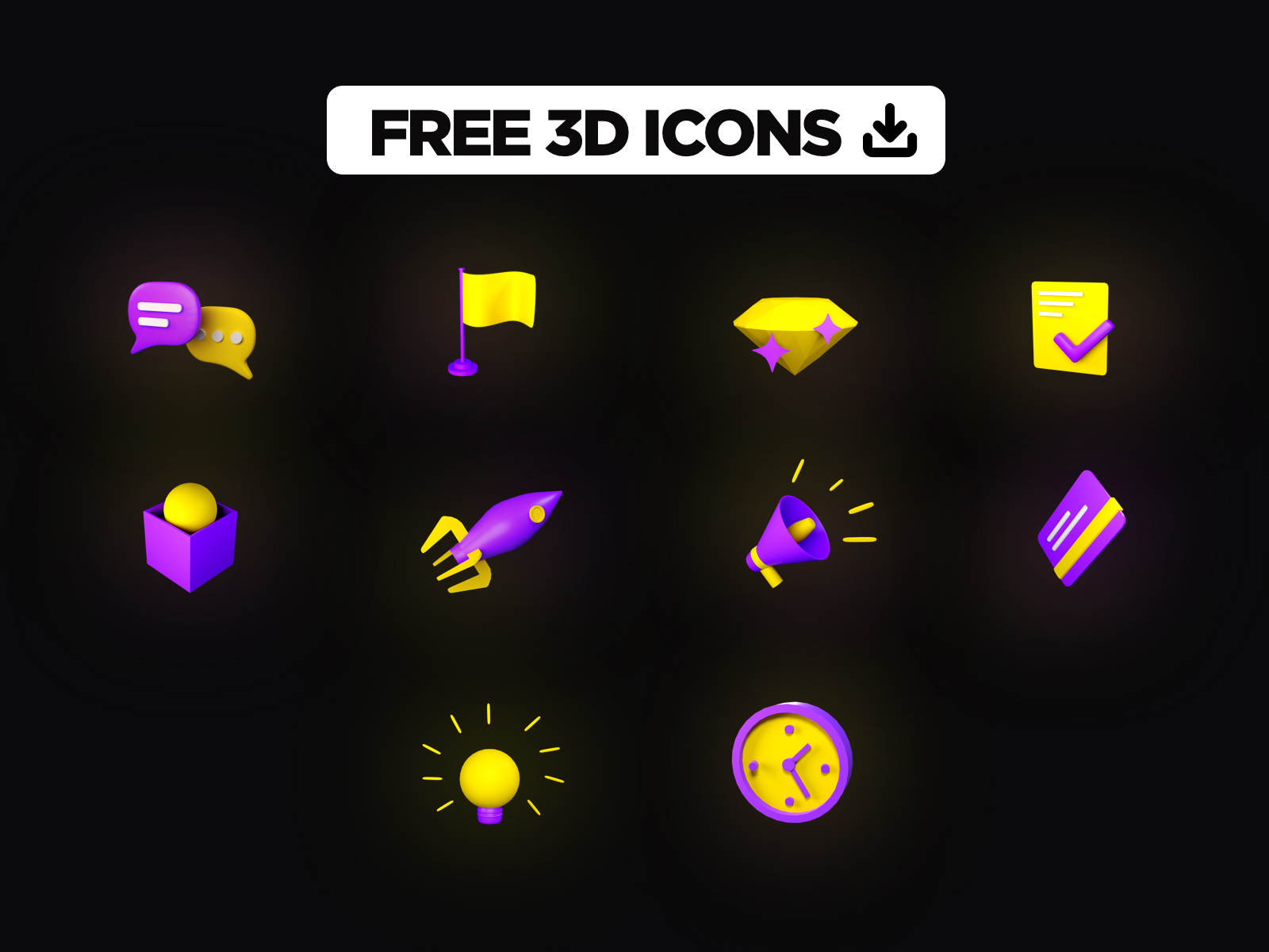 黄紫色立体三维图标包 3D Icons Pack