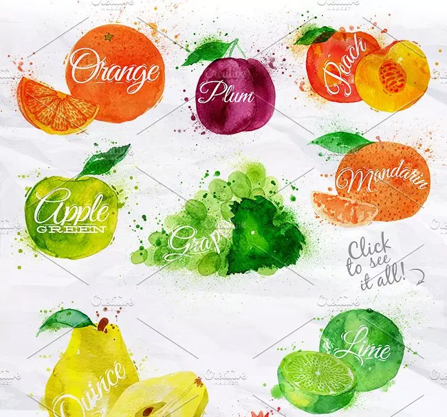 各种水果水彩剪贴画 Fruit Watercolor