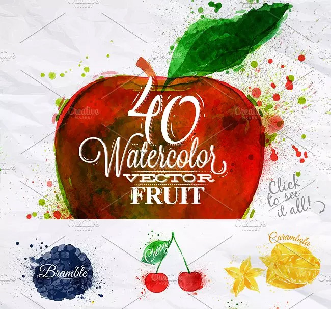 各种水果水彩剪贴画 Fruit Watercolor