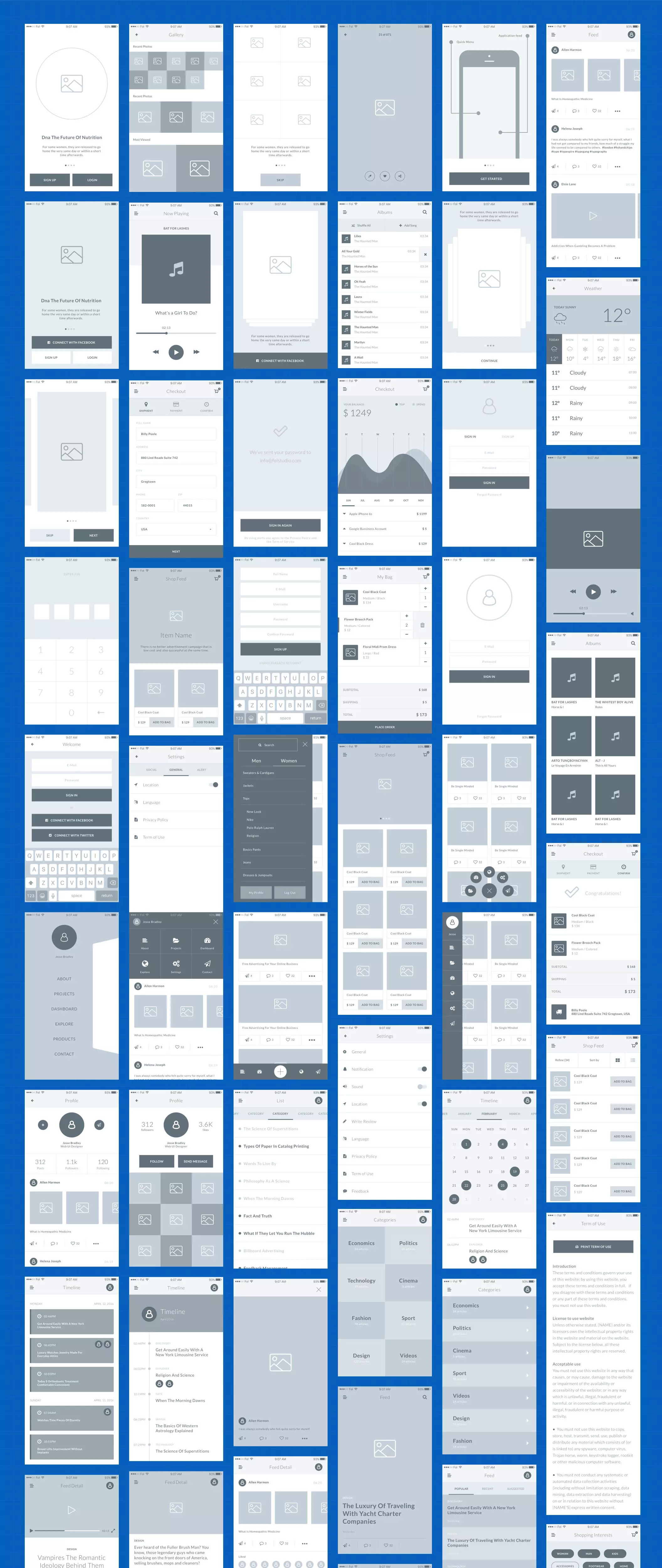 一套完美的APP Ui Kits原型绘制线框图下载[For