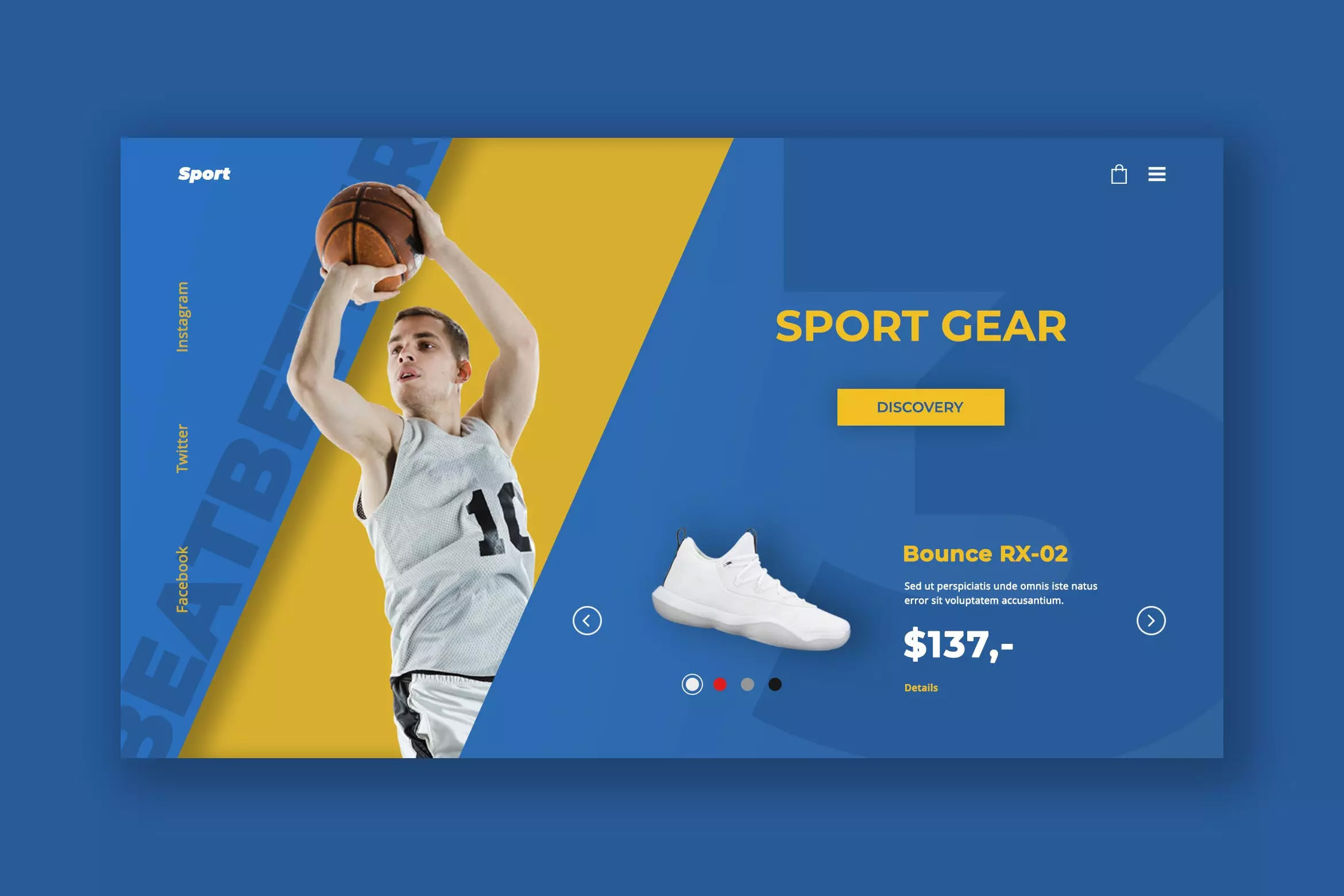体育品牌官网产品展示界面设计PSD模板 Sport Gear