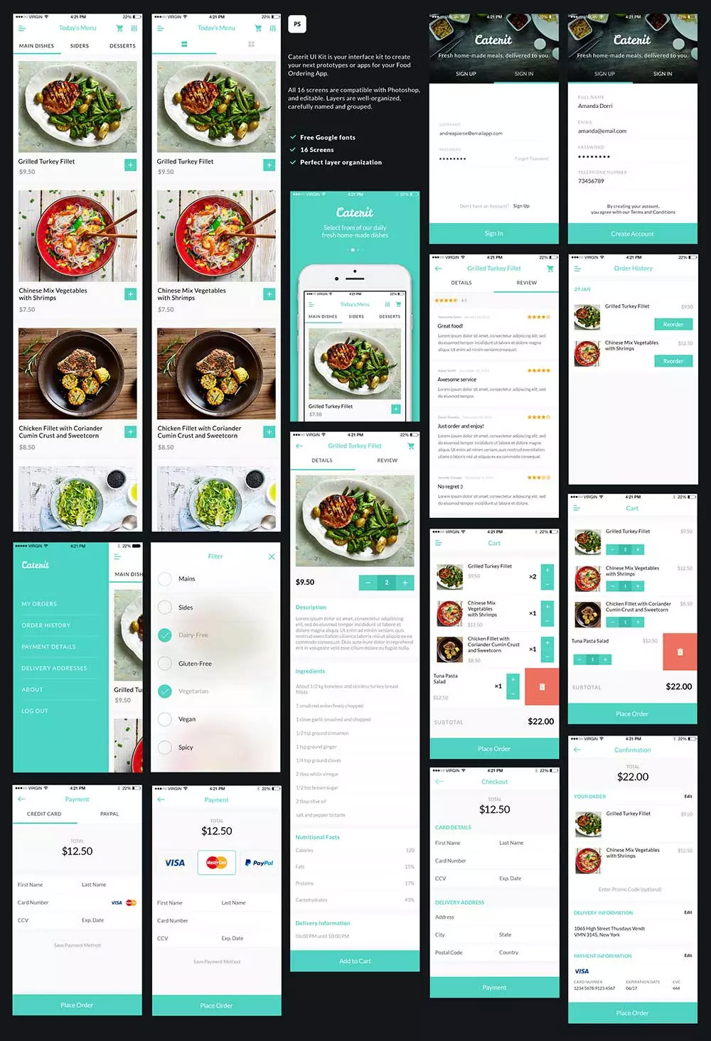 一套漂亮的美食类APP UI Kits打包下载[PSD]