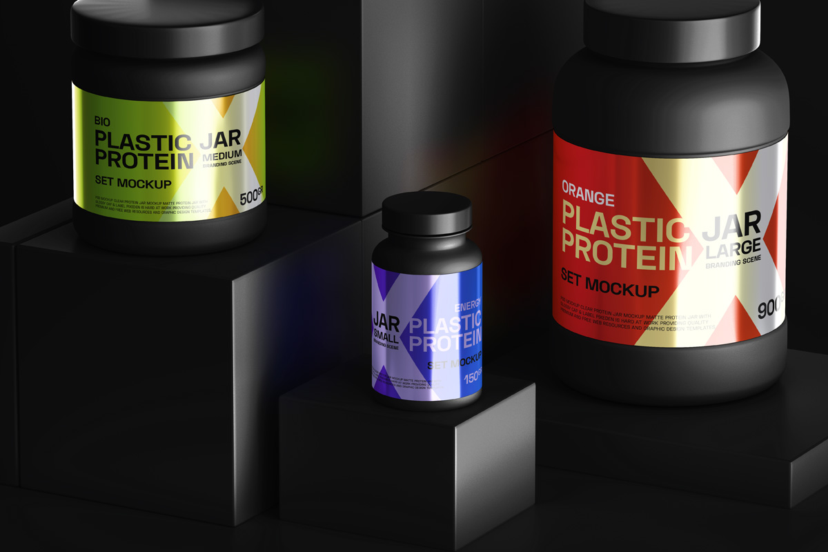 蛋白质营养剂药品罐瓶包装设计PSD样机贴图模板 Protei