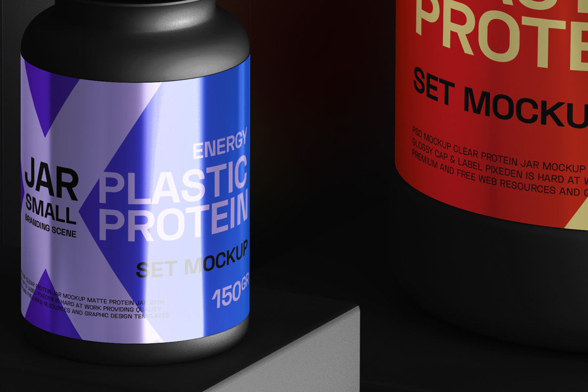 蛋白质营养剂药品罐瓶包装设计PSD样机贴图模板 Protei