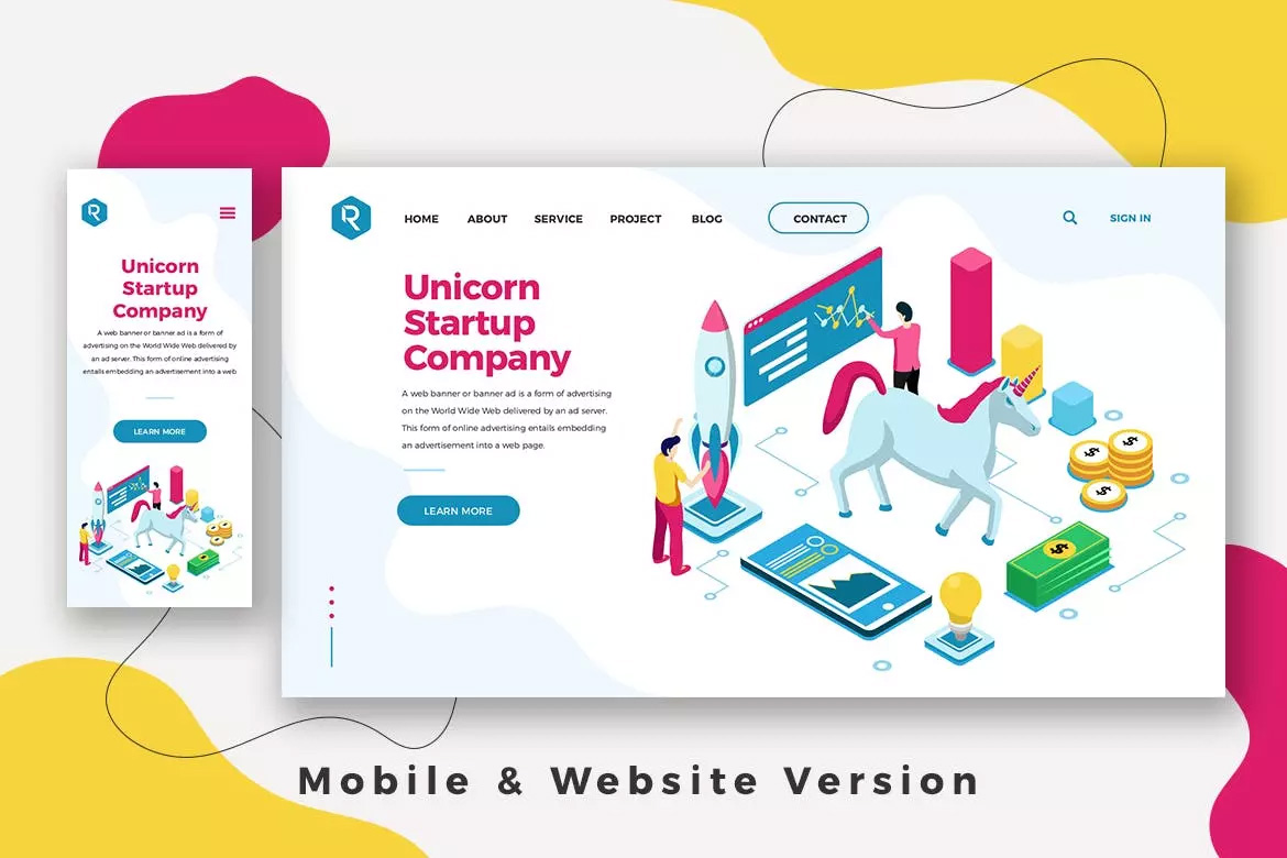 独角兽创业公司-创意网站着陆页UI设计模板 Unicorn