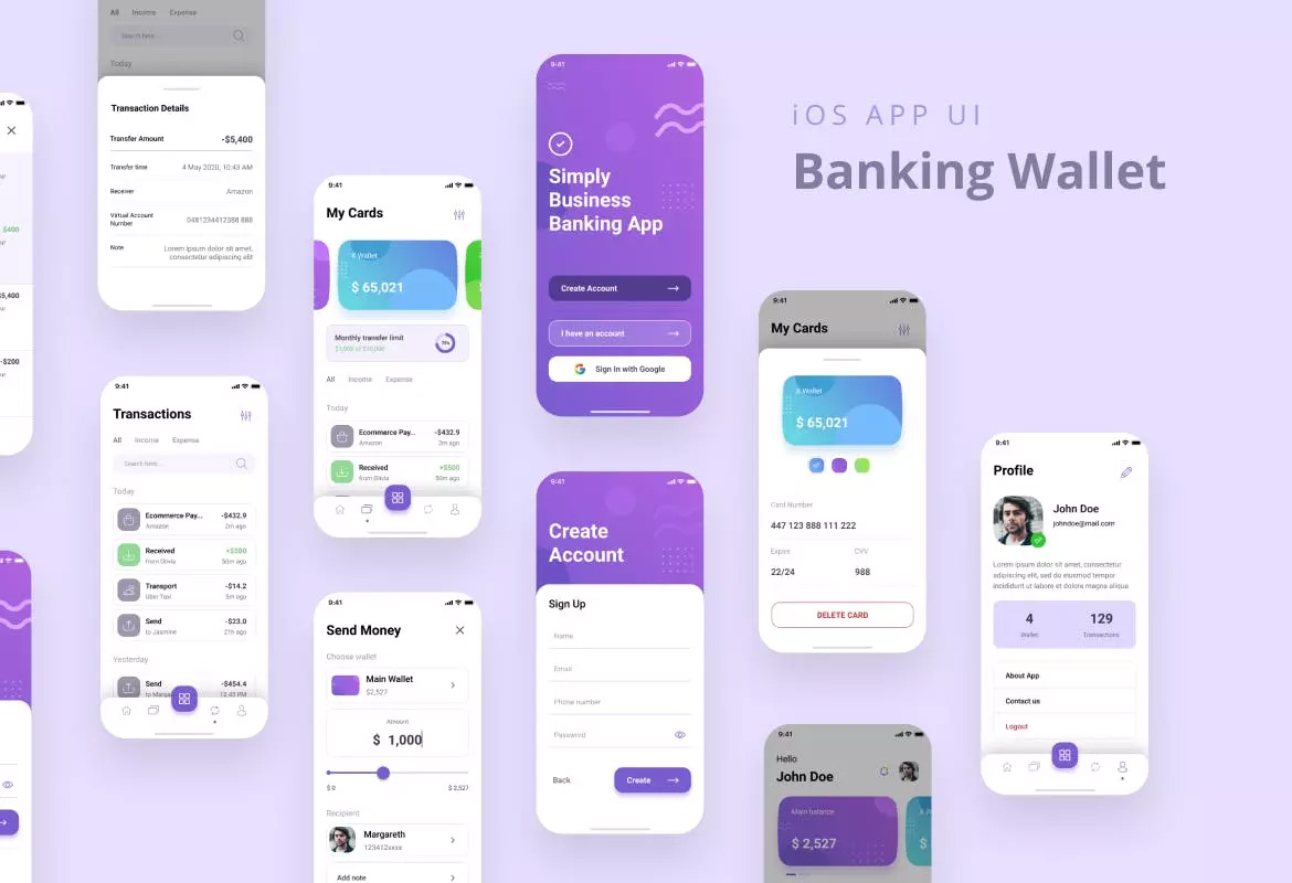 电子银行钱包APP应用UI设计套件 Banking Wall