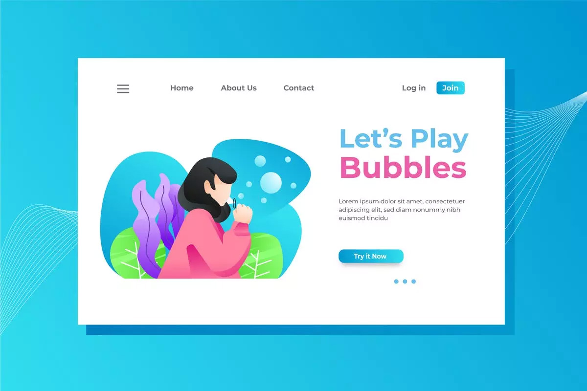 儿童娱乐主题网站着陆页设计矢量插画 Play Bubbles