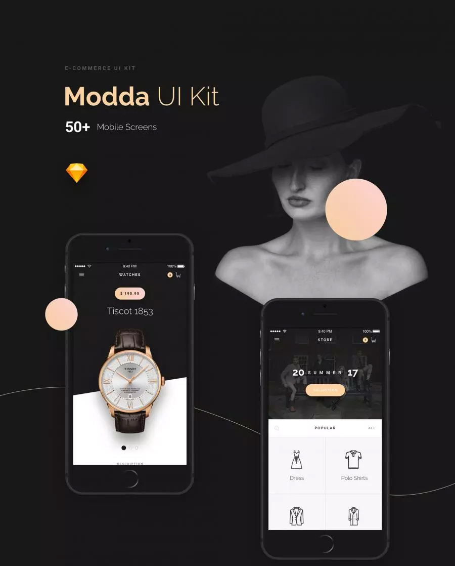 时尚电商APP UI KITS套装下载[For Sketch