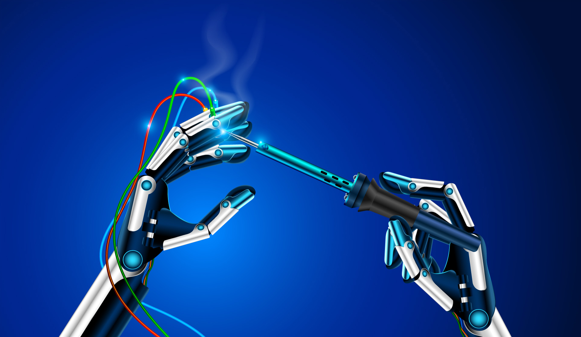 机器人自我故障修复烙铁焊接故障的触点未来概念矢量EPS插画