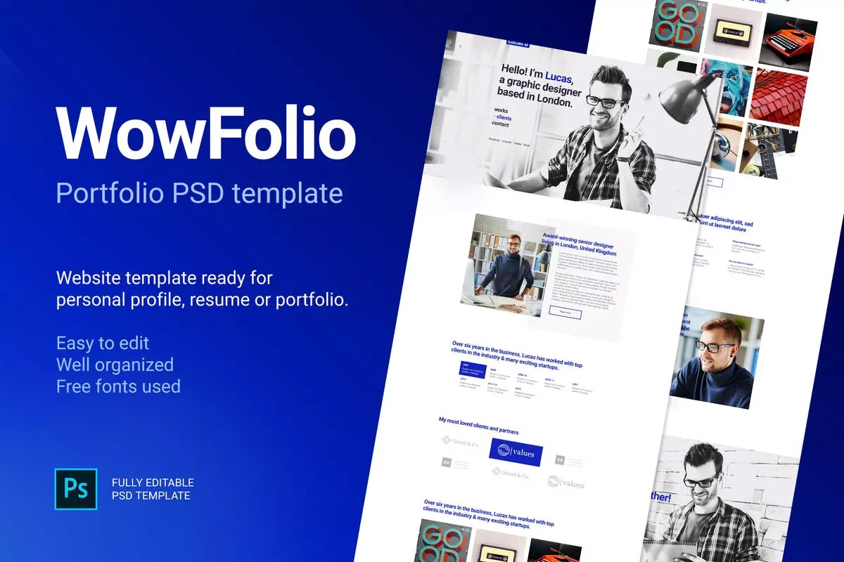 创意一页设计现代网站页面UI套件PSD模板 WowFolio