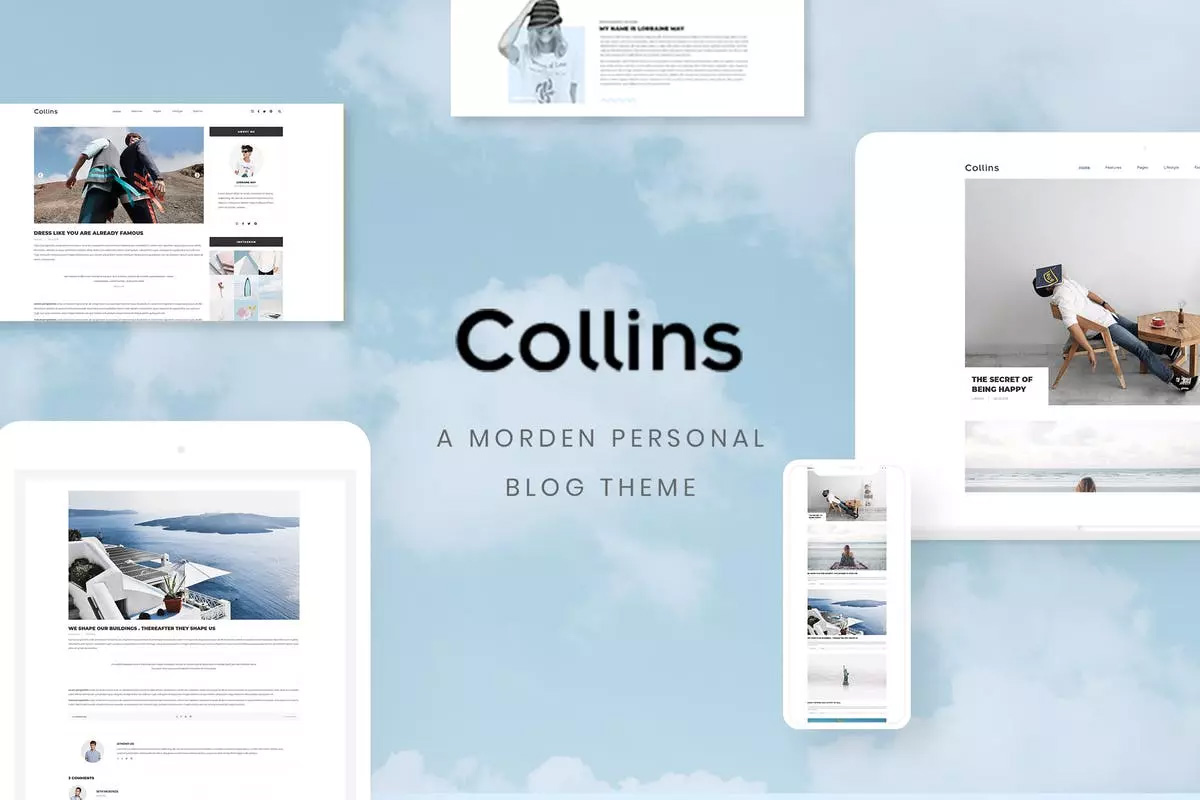 极简主义时尚个人博客网站页面PSD模板 Collins –
