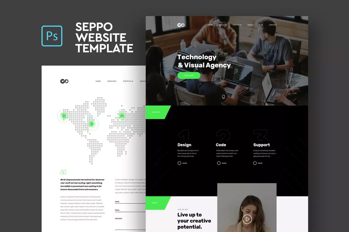 企业网站公司简介界面设计PSD模板 Seppo – Corp