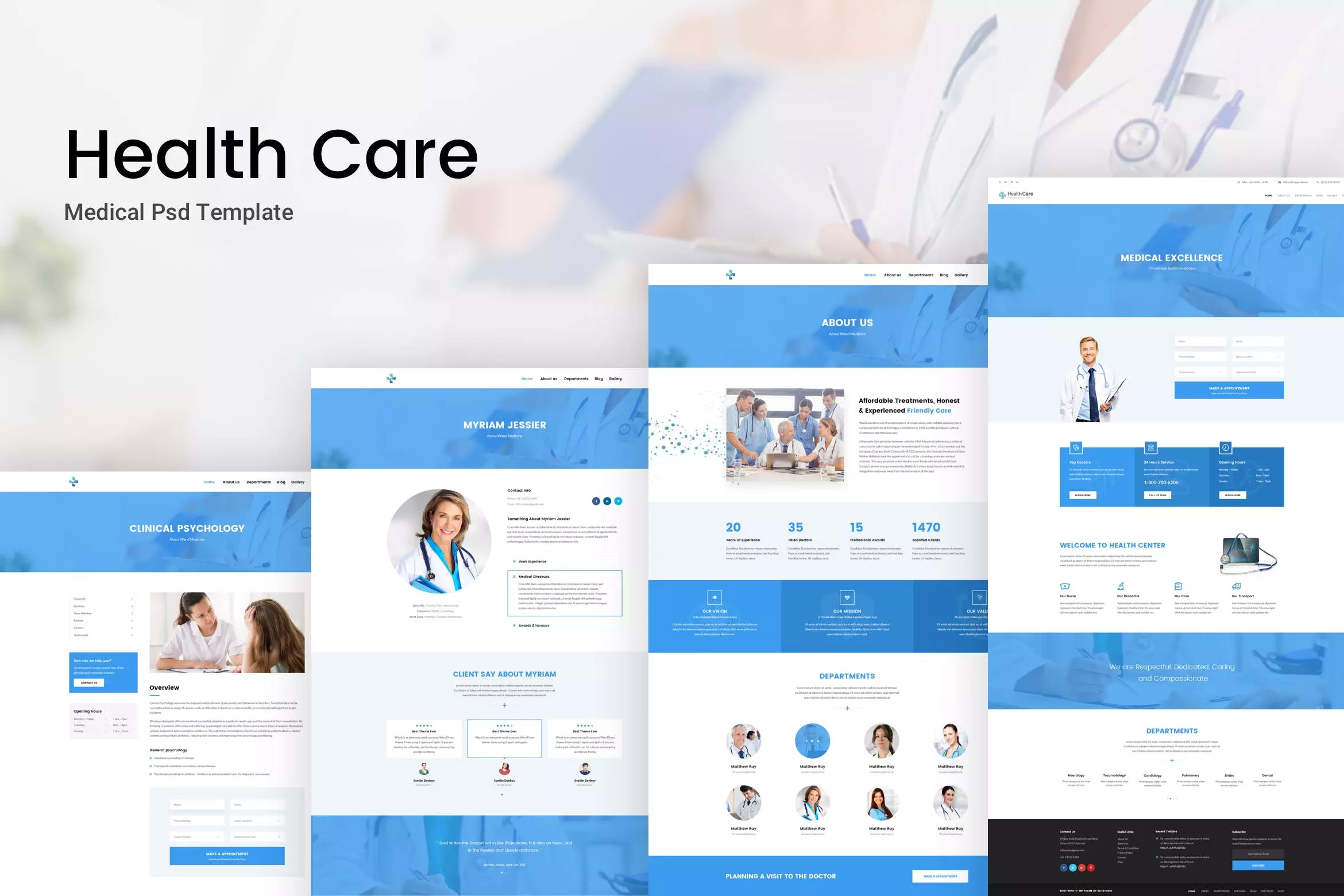 医疗保健机构网站UI套件PSD模板
