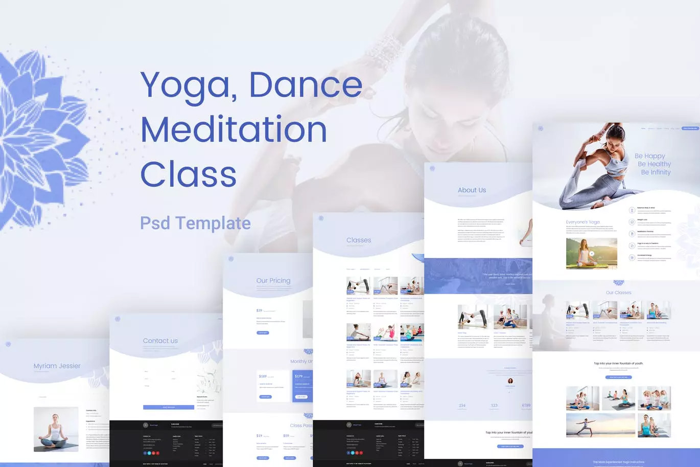 冥想瑜伽班＆舞蹈班网站课程简介页面PSD模板