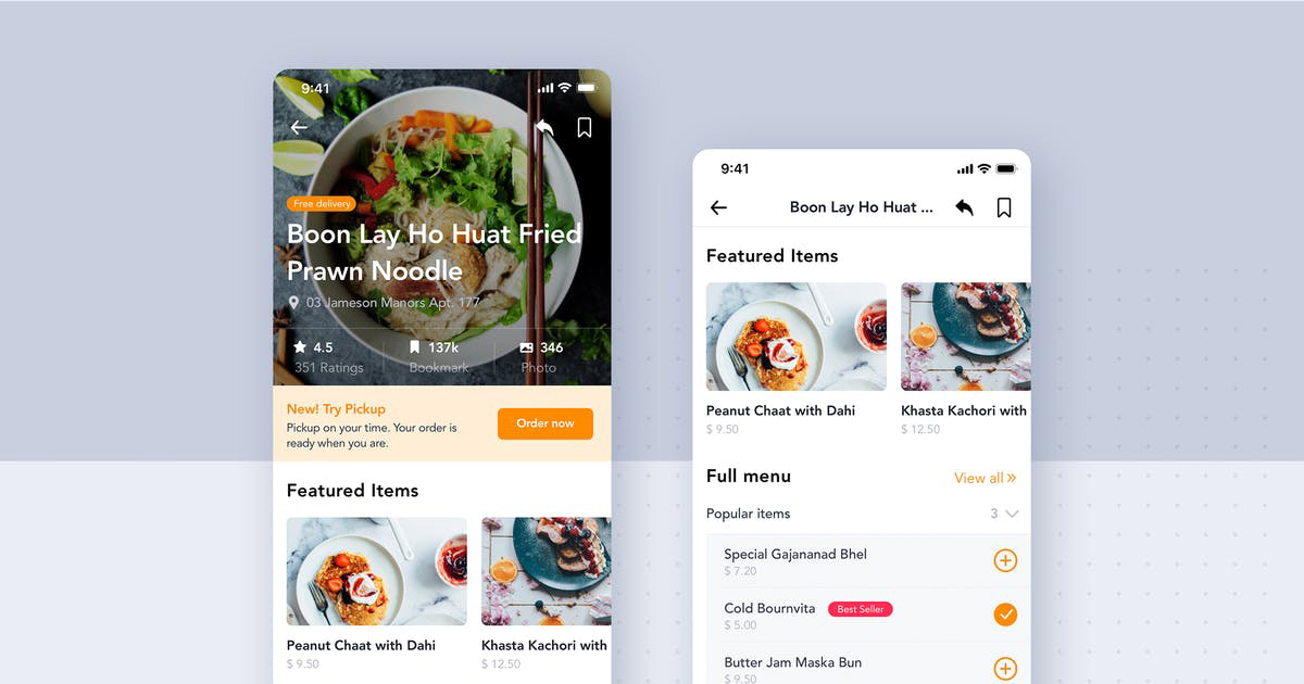 现代扁平化送餐App餐厅细节界面UI概念模板 Restaur