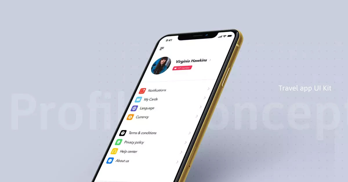 旅游应用程序用户界面概念UI模板 Profile UI co