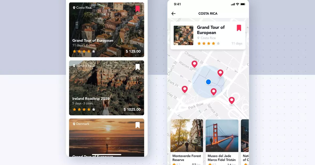 旅游App地图导航界面UI概念模板 Travel App |