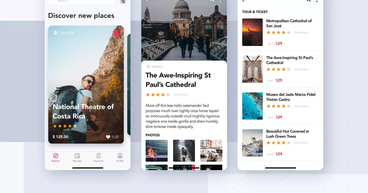 旅游预订服务App概念产品界面UI模板 Travel Boo