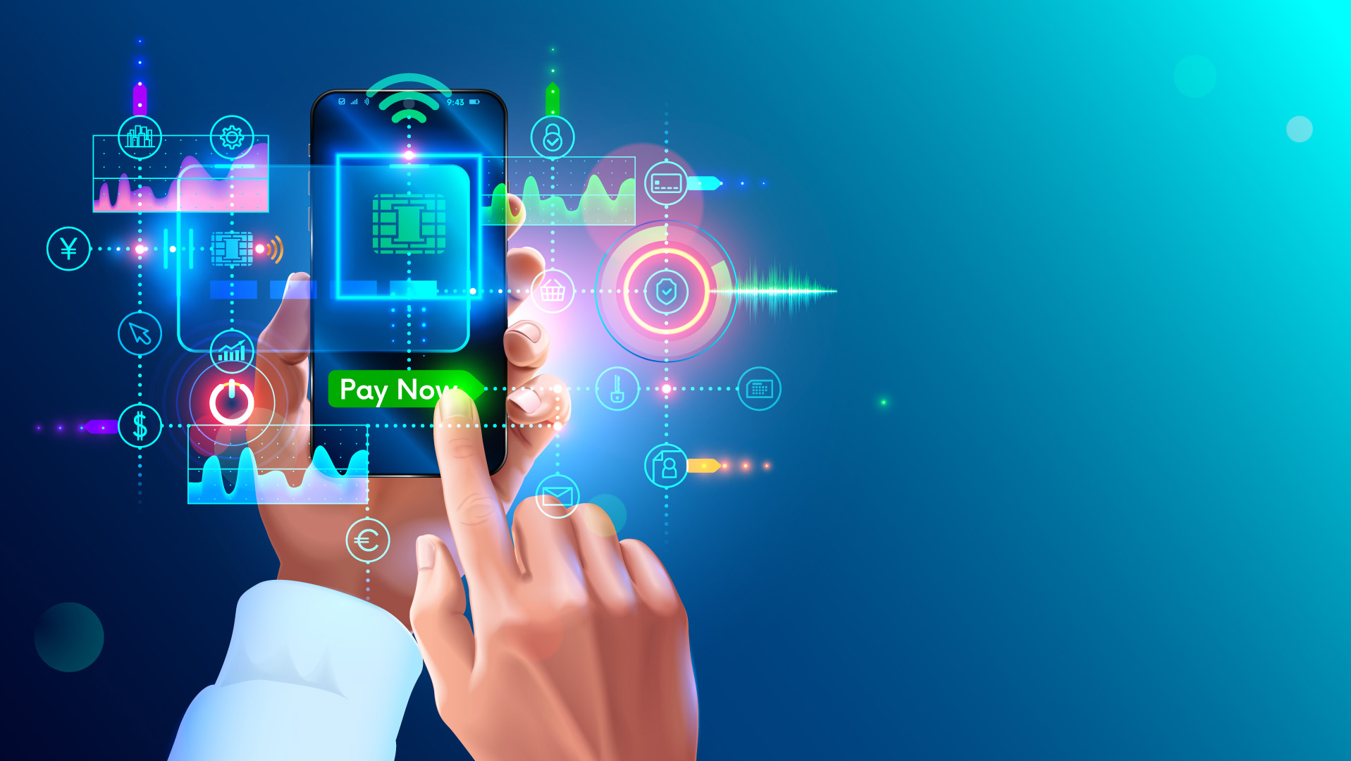 非接触式支付概念NFC手机支付电子手机银行虚拟货币交易概念插