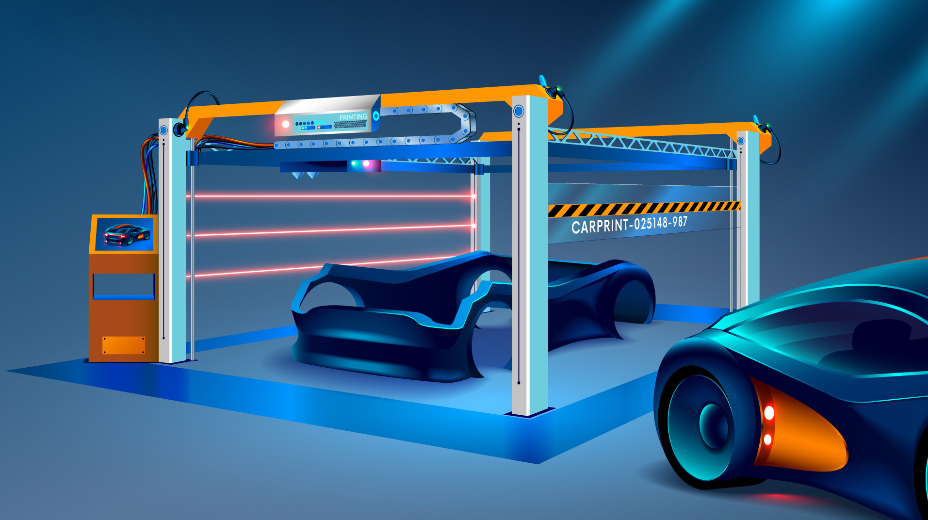 智能汽车3D打印技术未来概念宣传插画素材