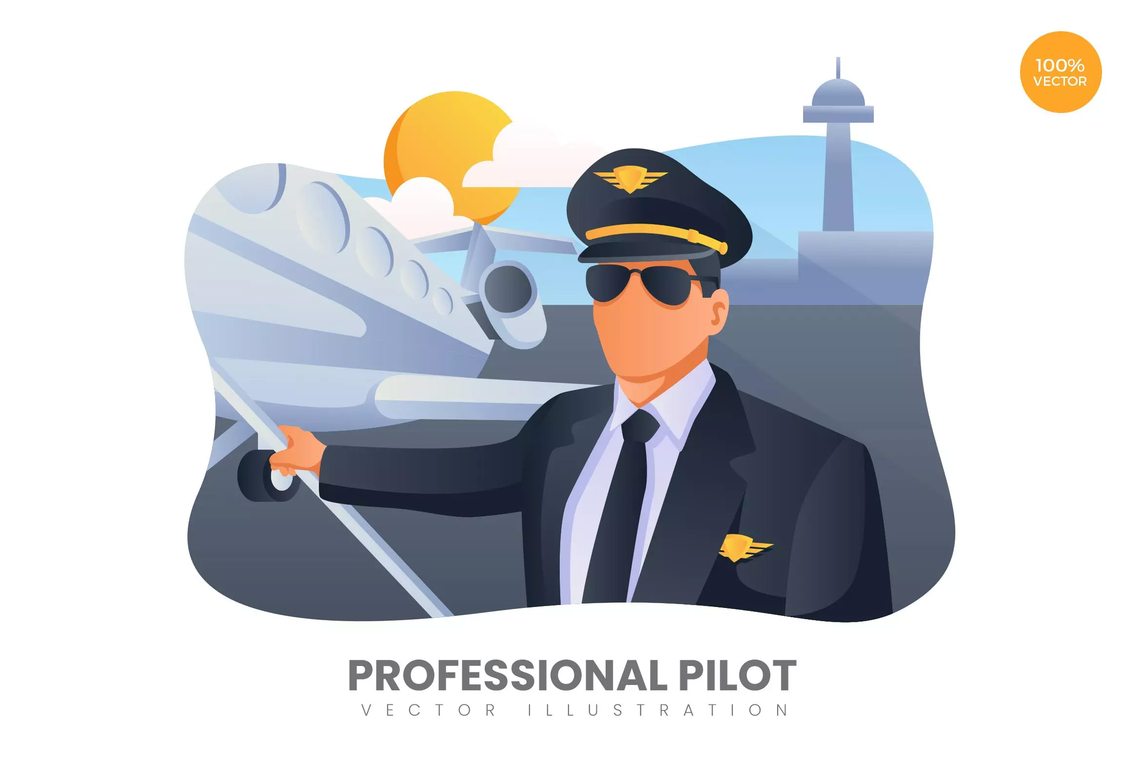 专业飞行员矢量概念插画 Professional Pilot