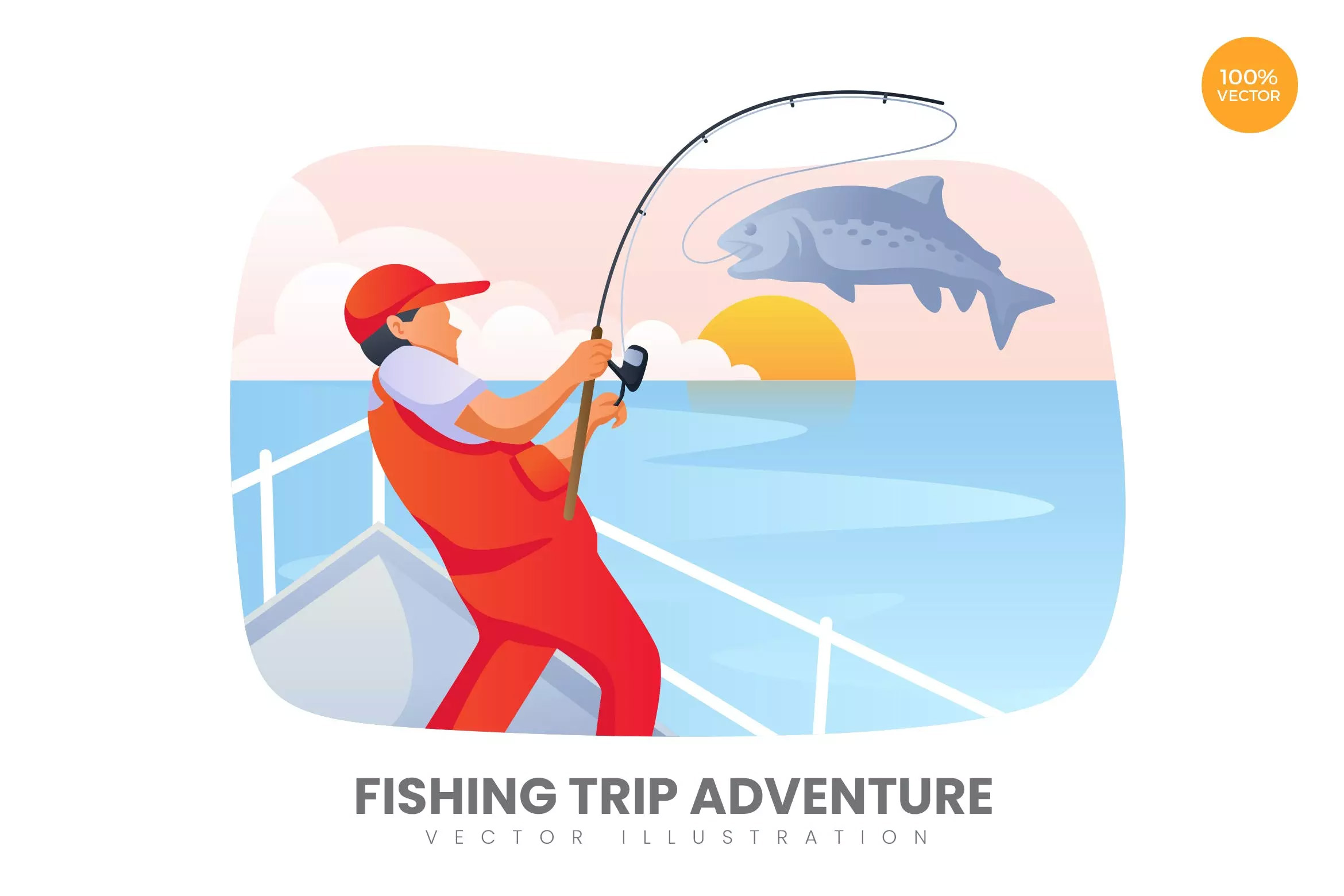 出海钓鱼旅行矢量概念插画 Fishing Trip Adve