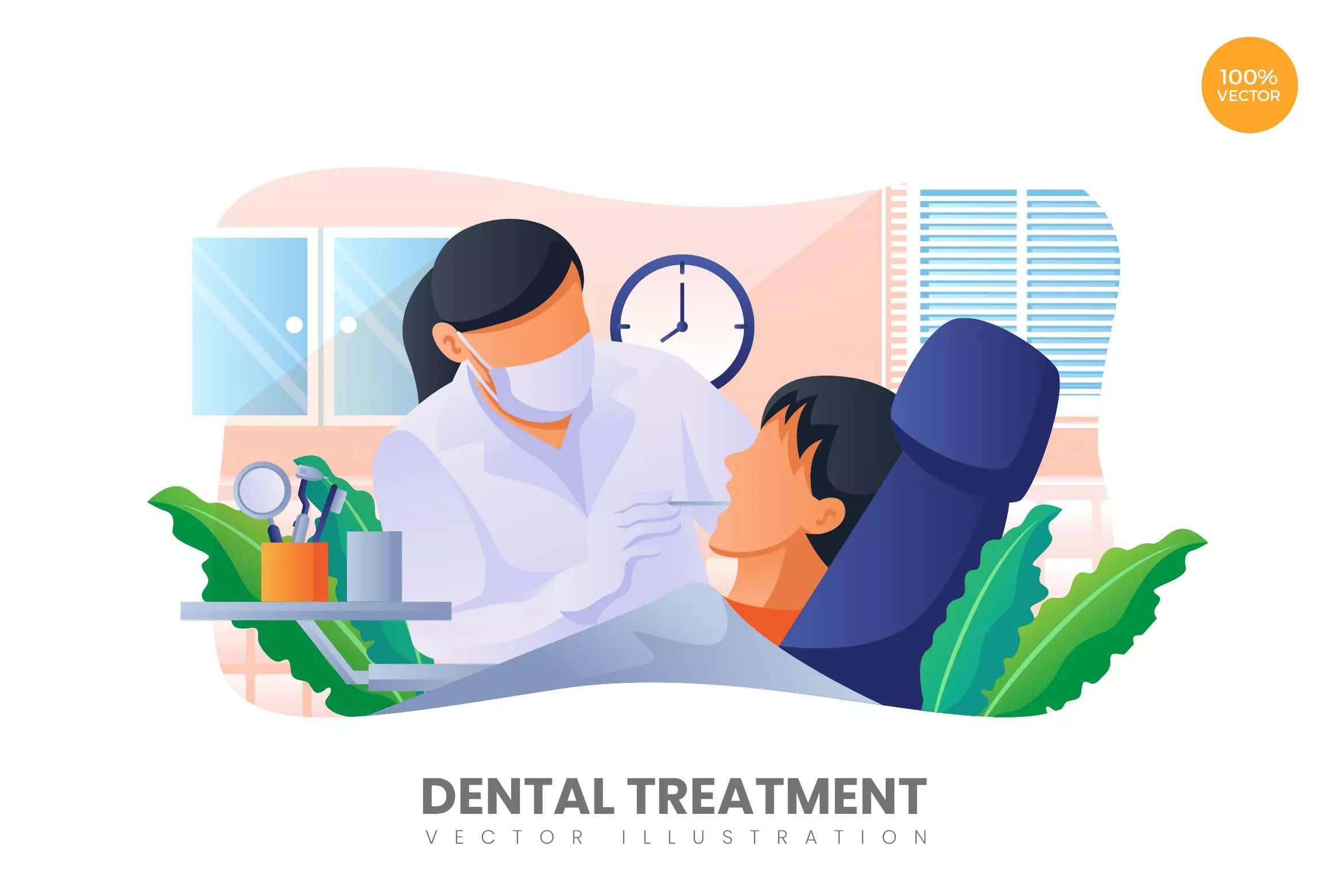 牙科治疗场景矢量概念插画 Dental Treatment