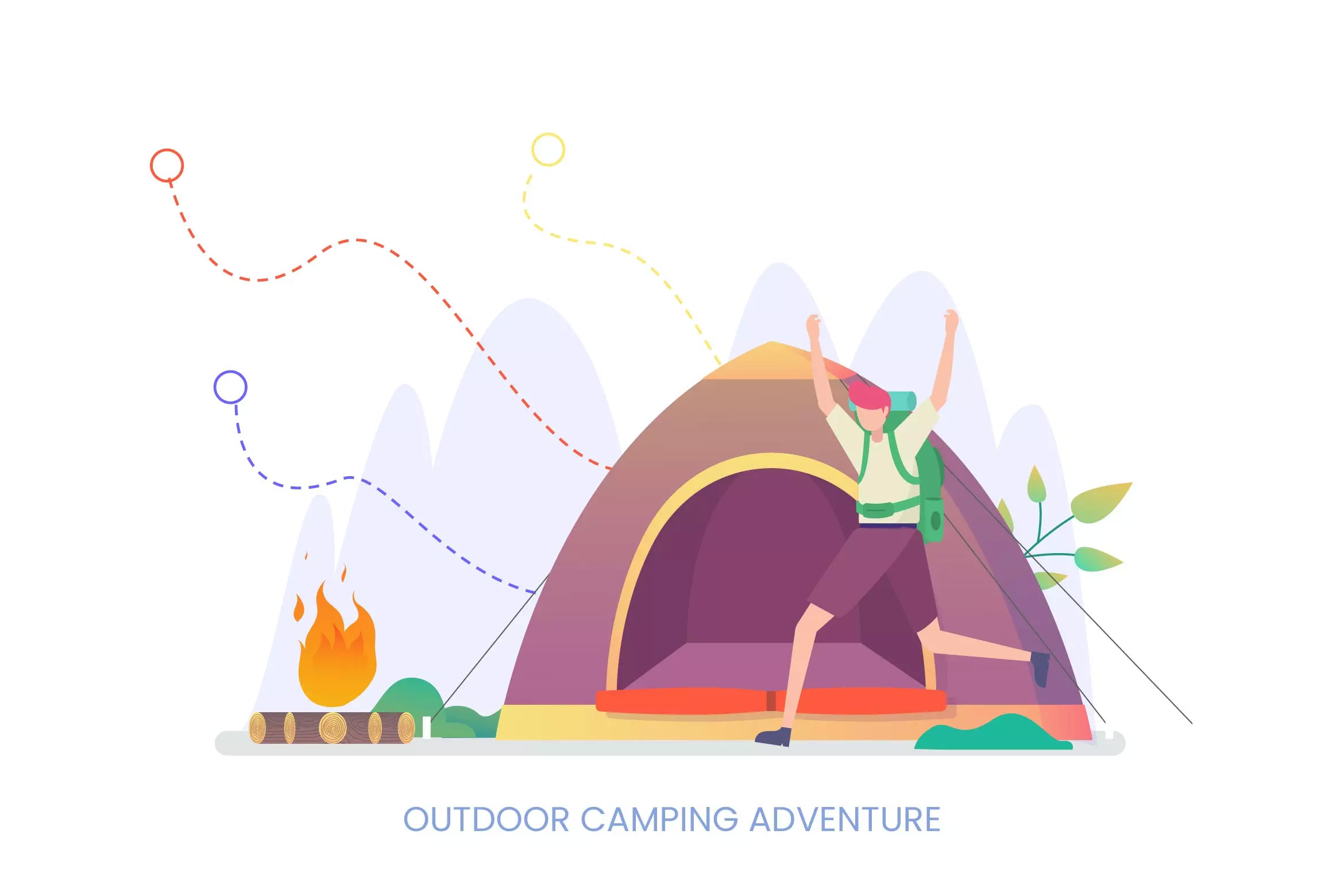 户外露营探险矢量插画素材 Outdoor Camping A