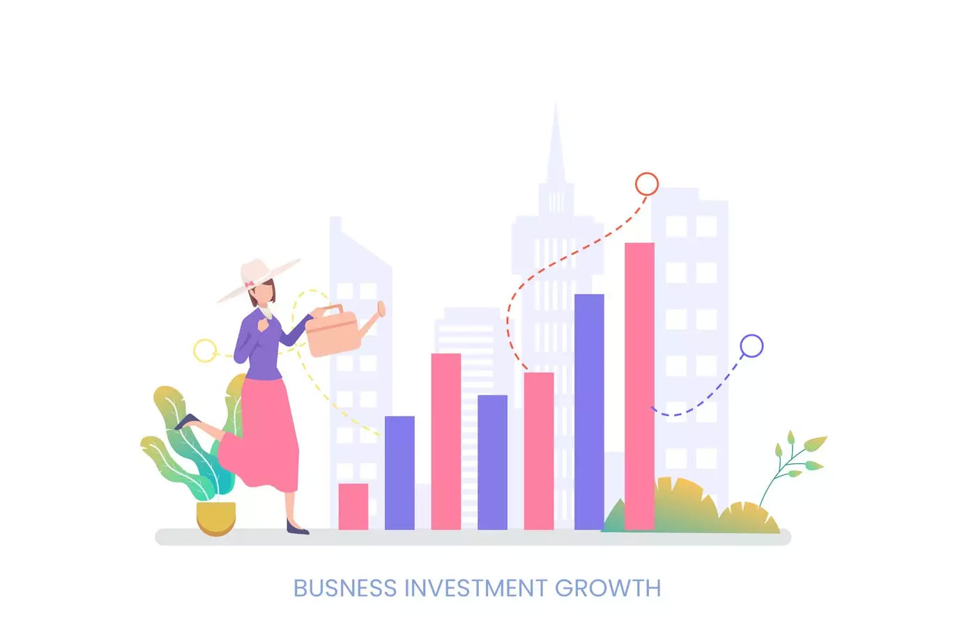 商业投资增长主题APP&网站设计矢量概念插画