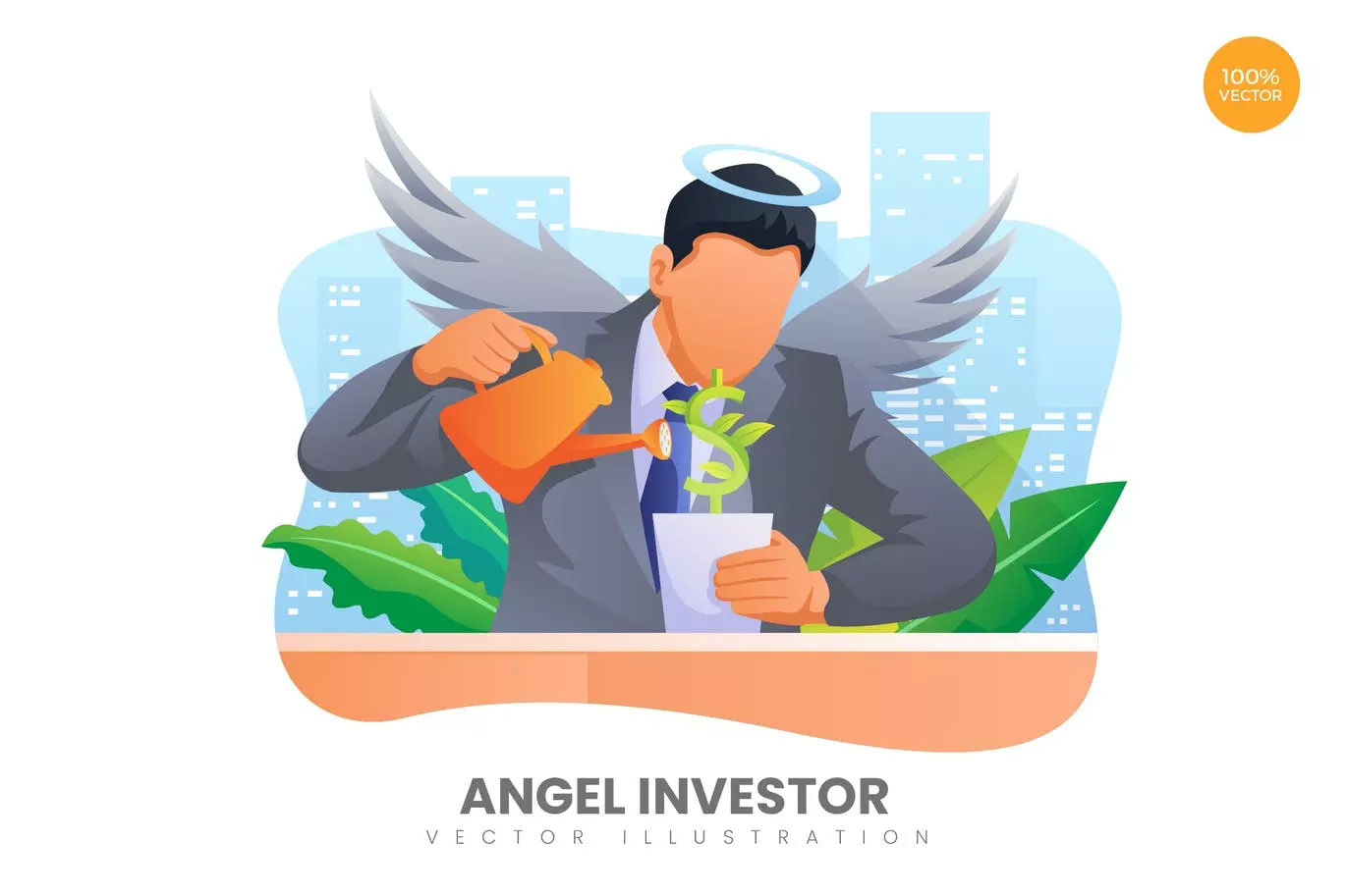 天使投资人主题APP&网站设计矢量概念插画