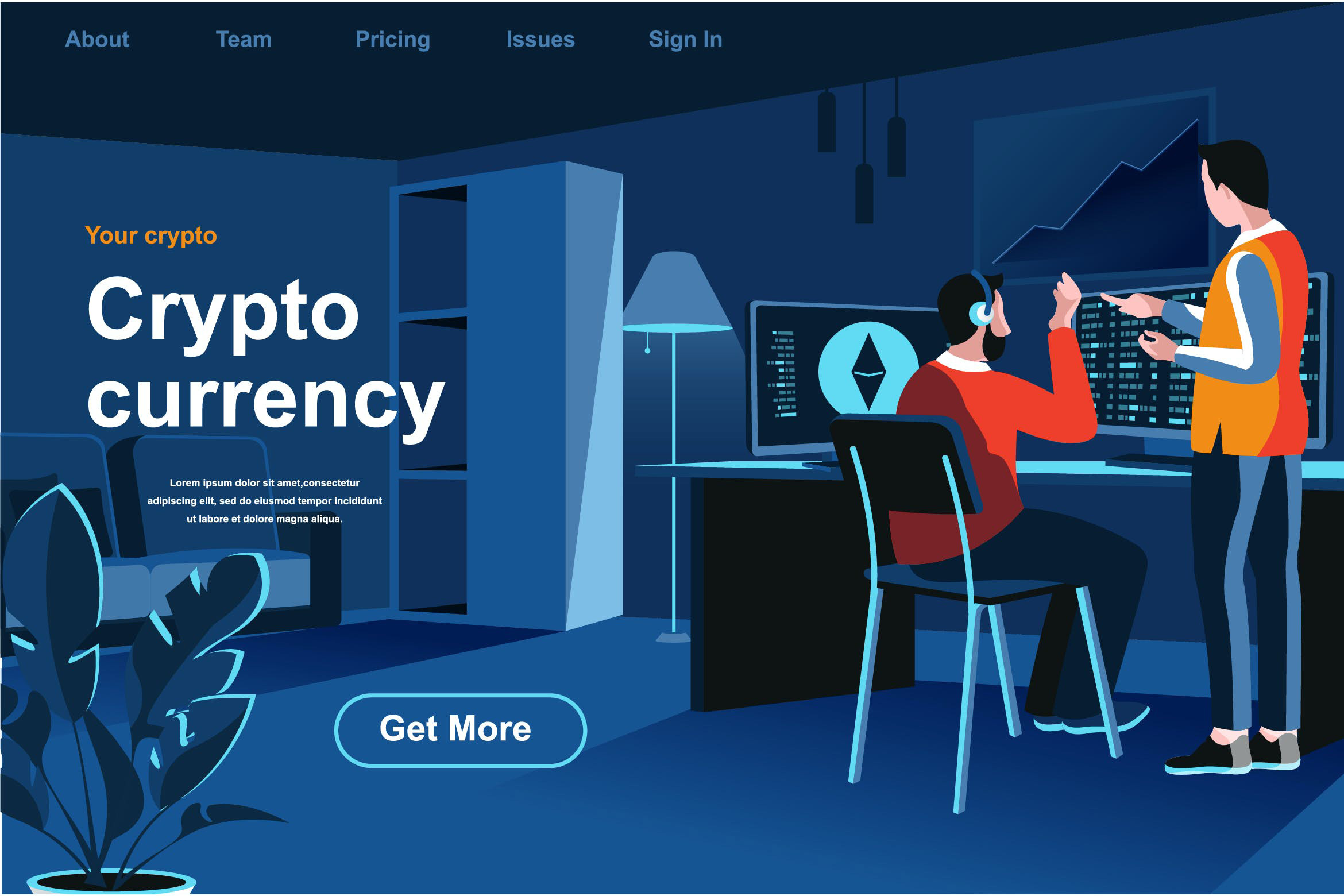 加密货币主题网站页面设计等距概念扁平插画