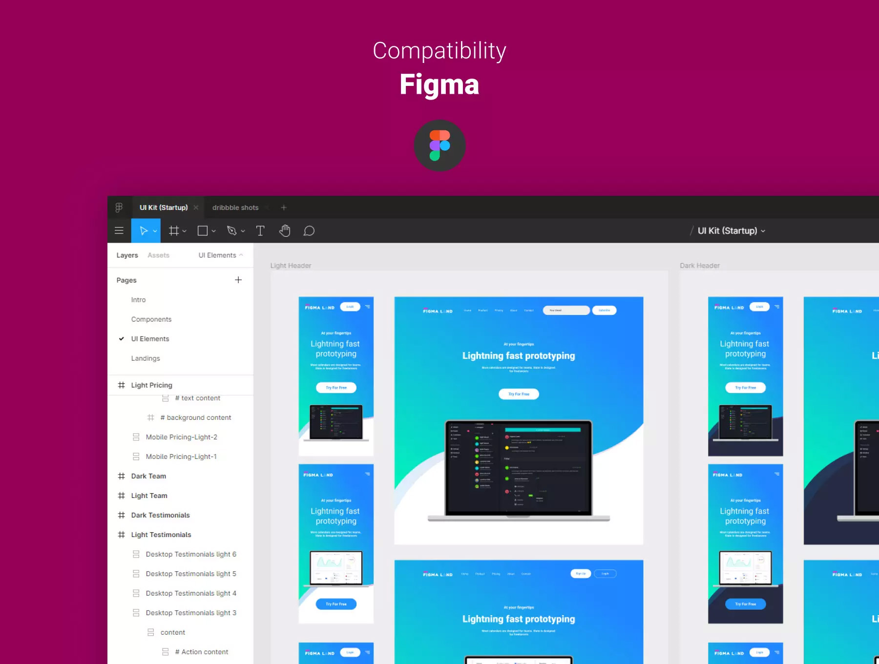 适用于Figma的370+元素着陆页面UI套件
