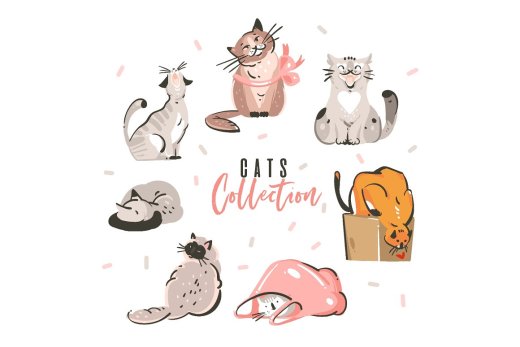 可爱有趣的猫咪水彩手绘插图素材 Cats collectio