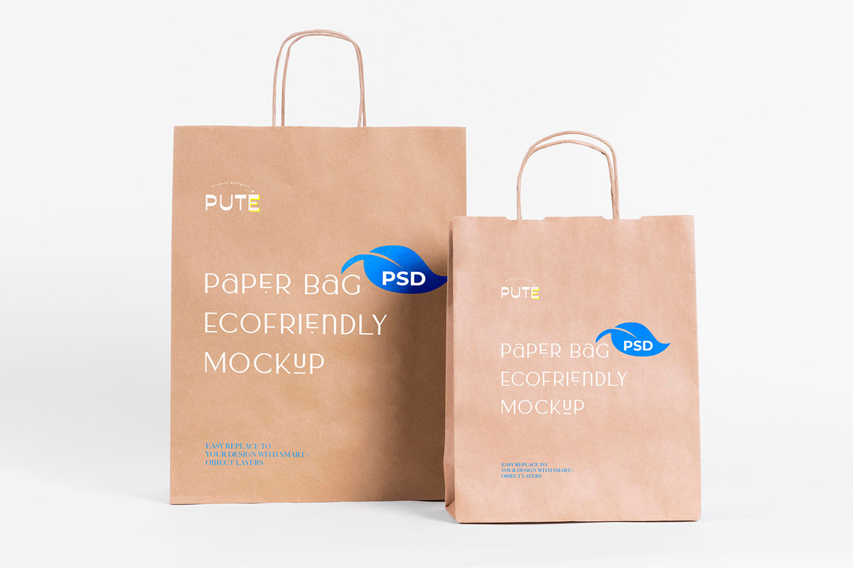 免费纸袋环保购物袋样机模板 Paper Bag PSD Mo