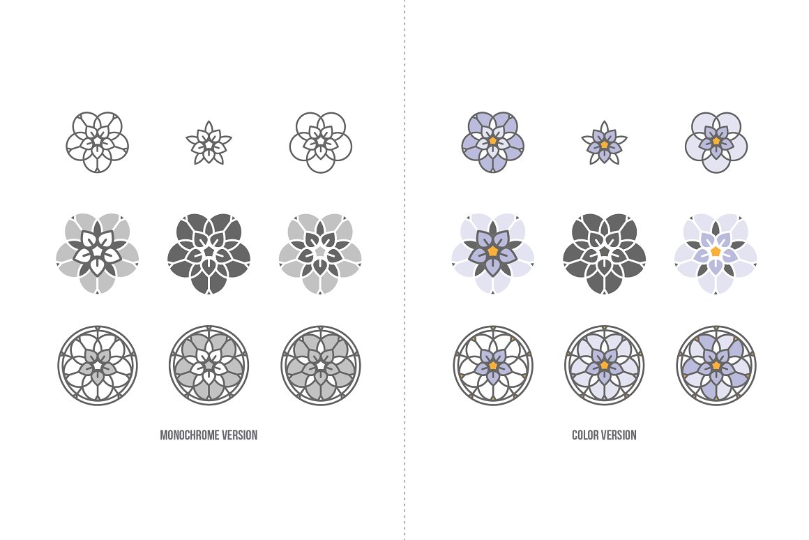 彩色玻璃风格勿忘我花卉刺青纹身图标矢量素材 Stained