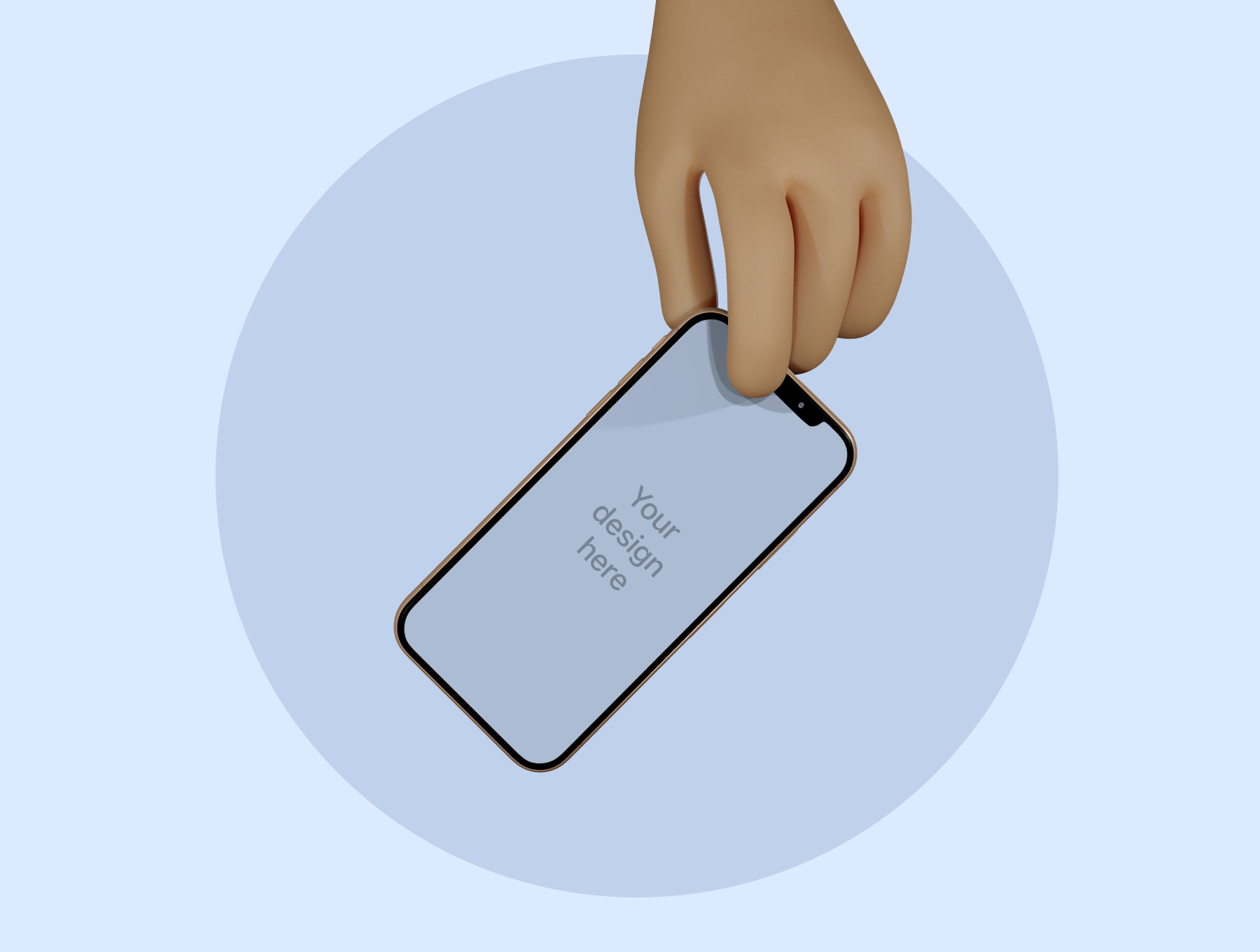 不同人种肤色卡通3D立体手持手机UI贴图设计提案样机模板 H