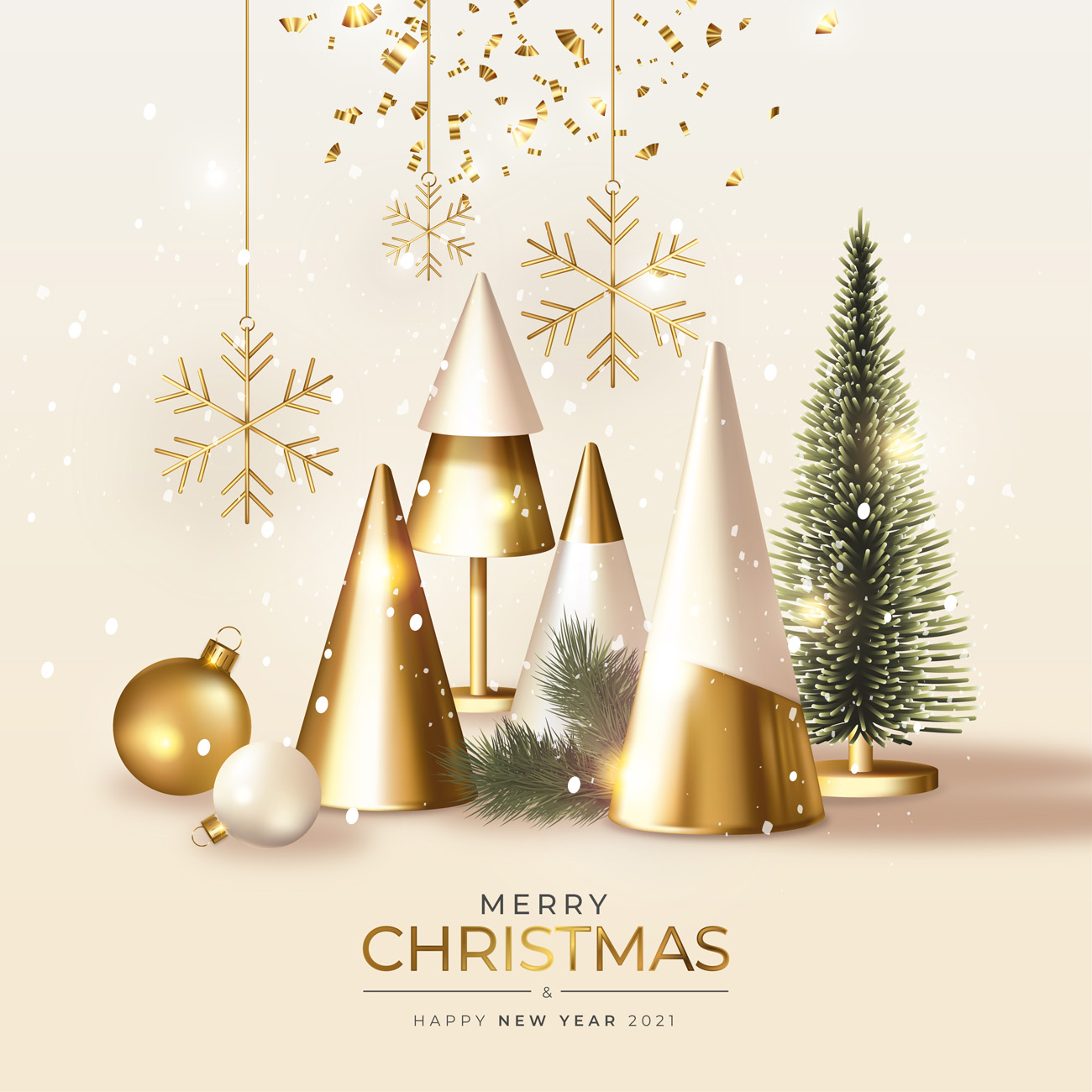 2021年金色圣诞节新年装饰贺卡EPS矢量海报素材 Merr