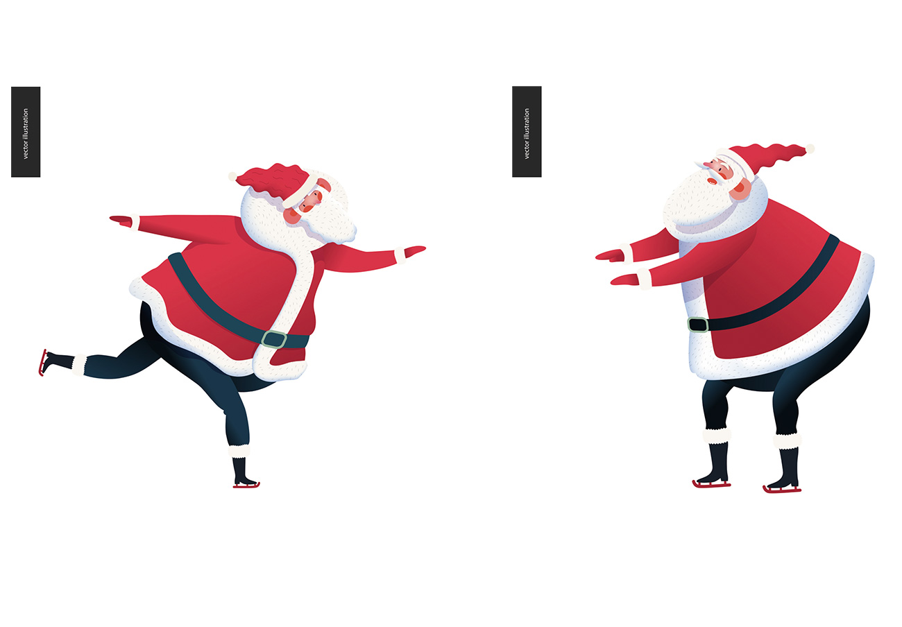 圣诞老人驯鹿户外运动滑冰冬季装饰元素EPS矢量插画素材