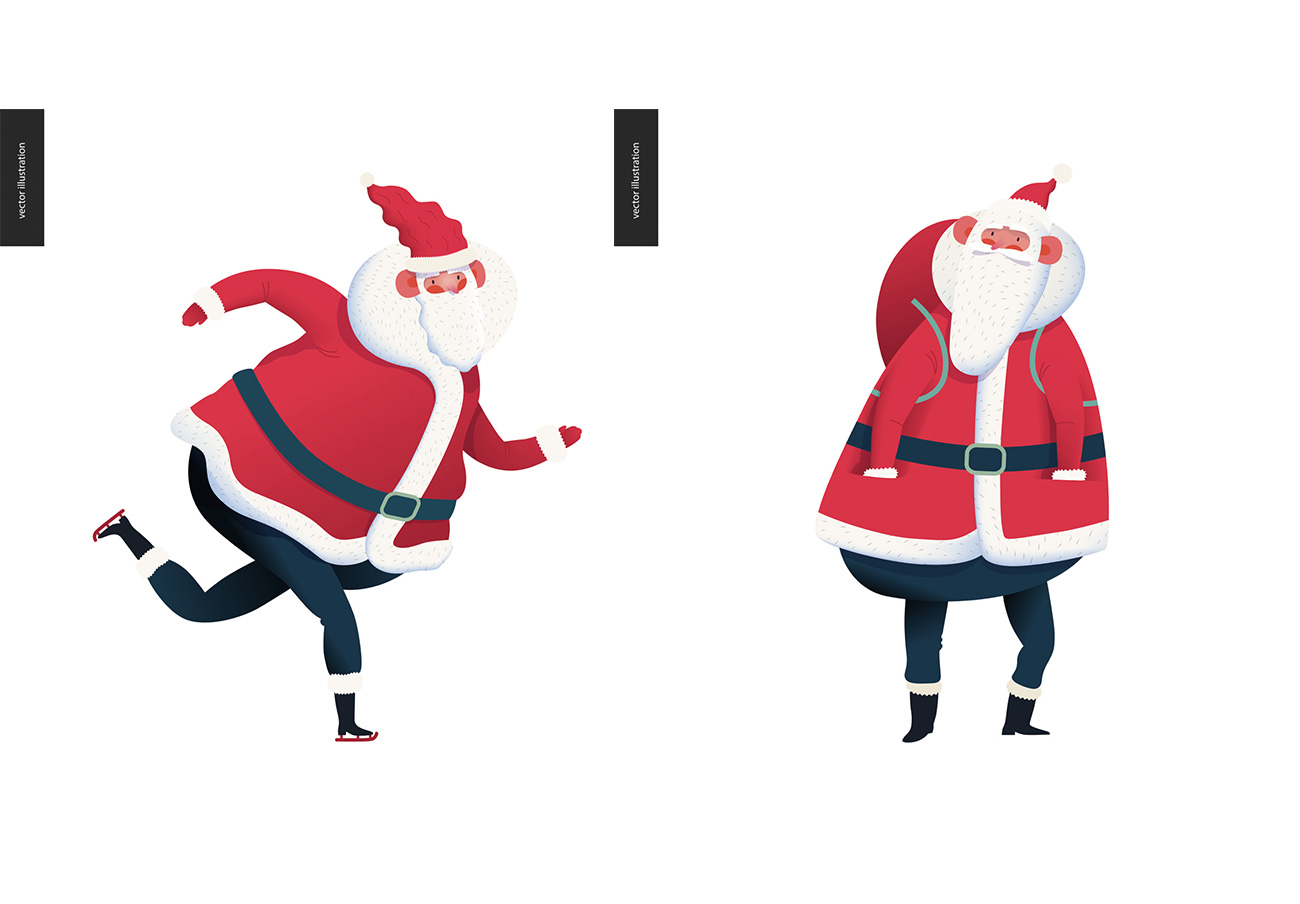 圣诞老人驯鹿户外运动滑冰冬季装饰元素EPS矢量插画素材