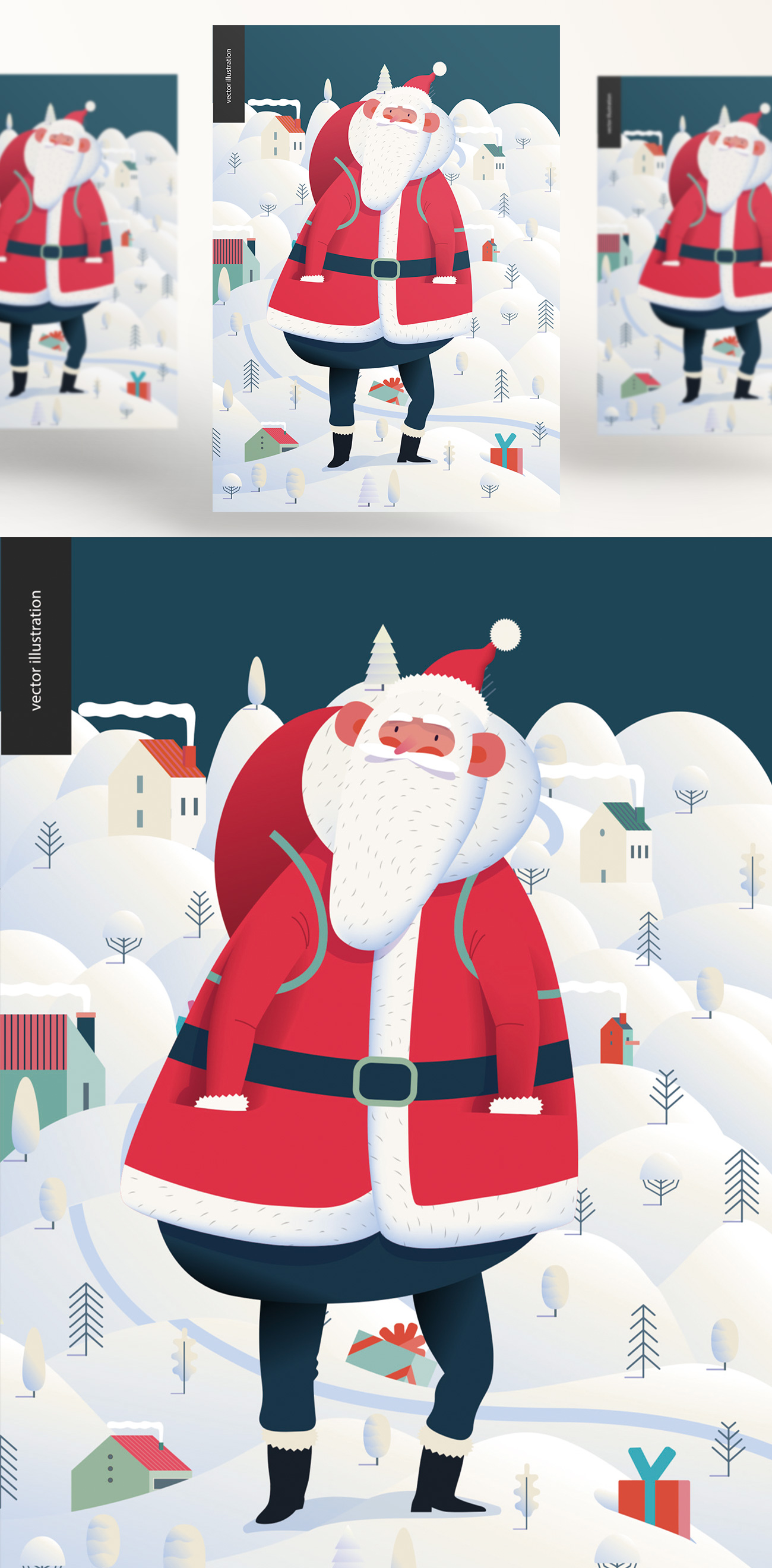 冬日圣诞节新年快乐庆典EPS矢量海报插画素材