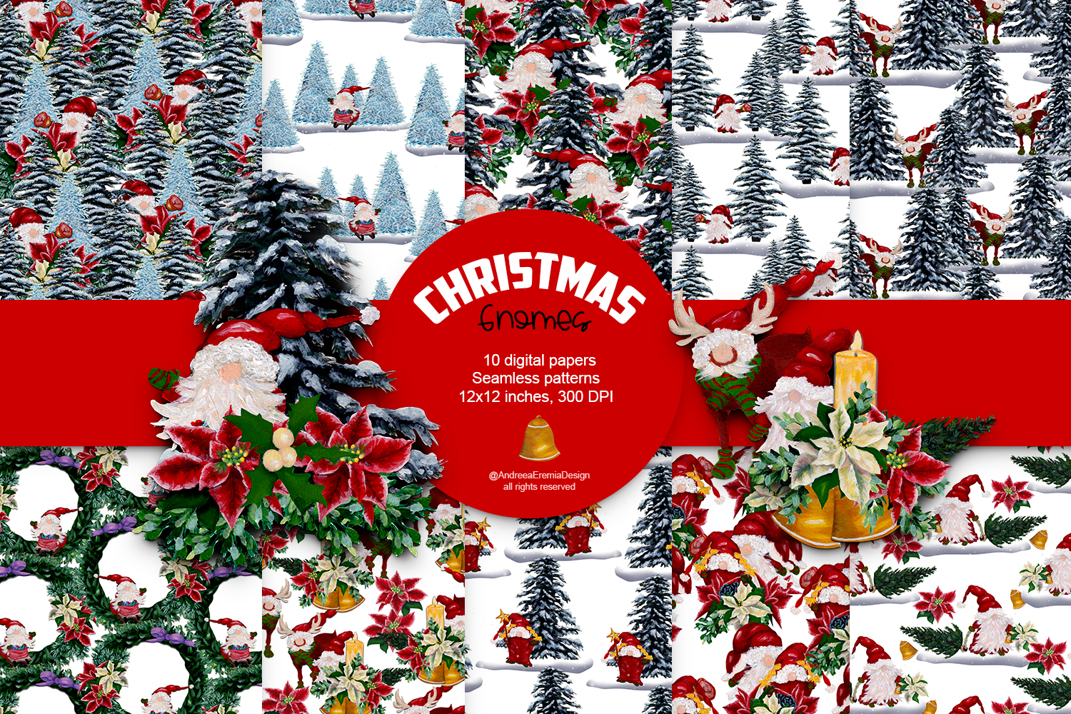 北欧水彩圣诞节图案面料印花元素合辑 Watercolor C