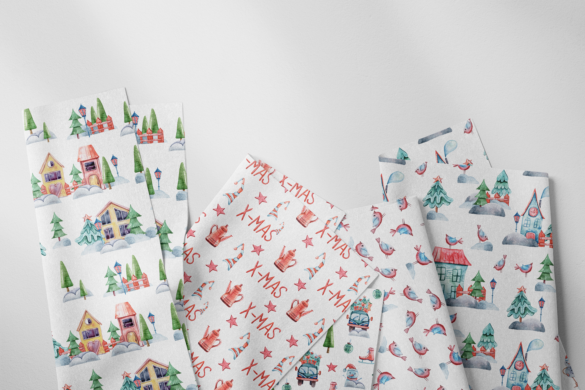 水彩手绘可爱的圣诞节无缝拼接图案墙纸素材 Watercolo