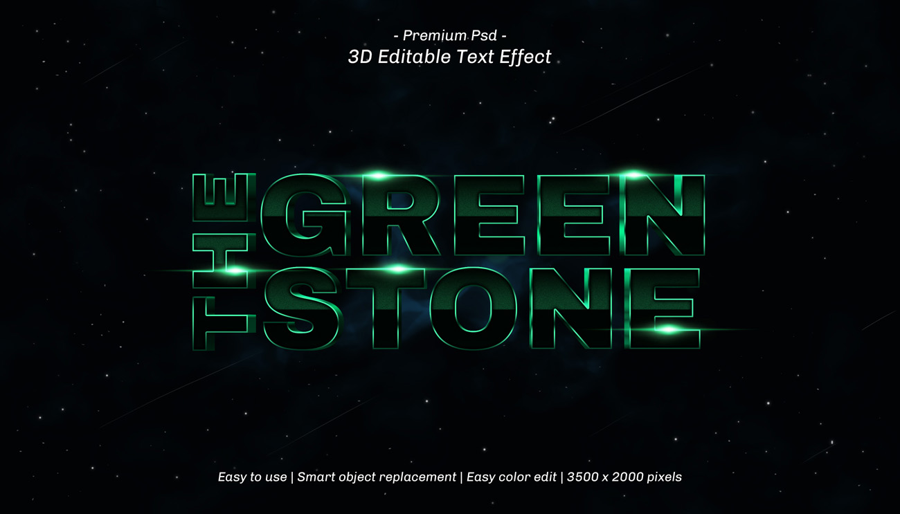 三维绿宝石立体字体特效文本可编辑PSD样机模板素材 3d e