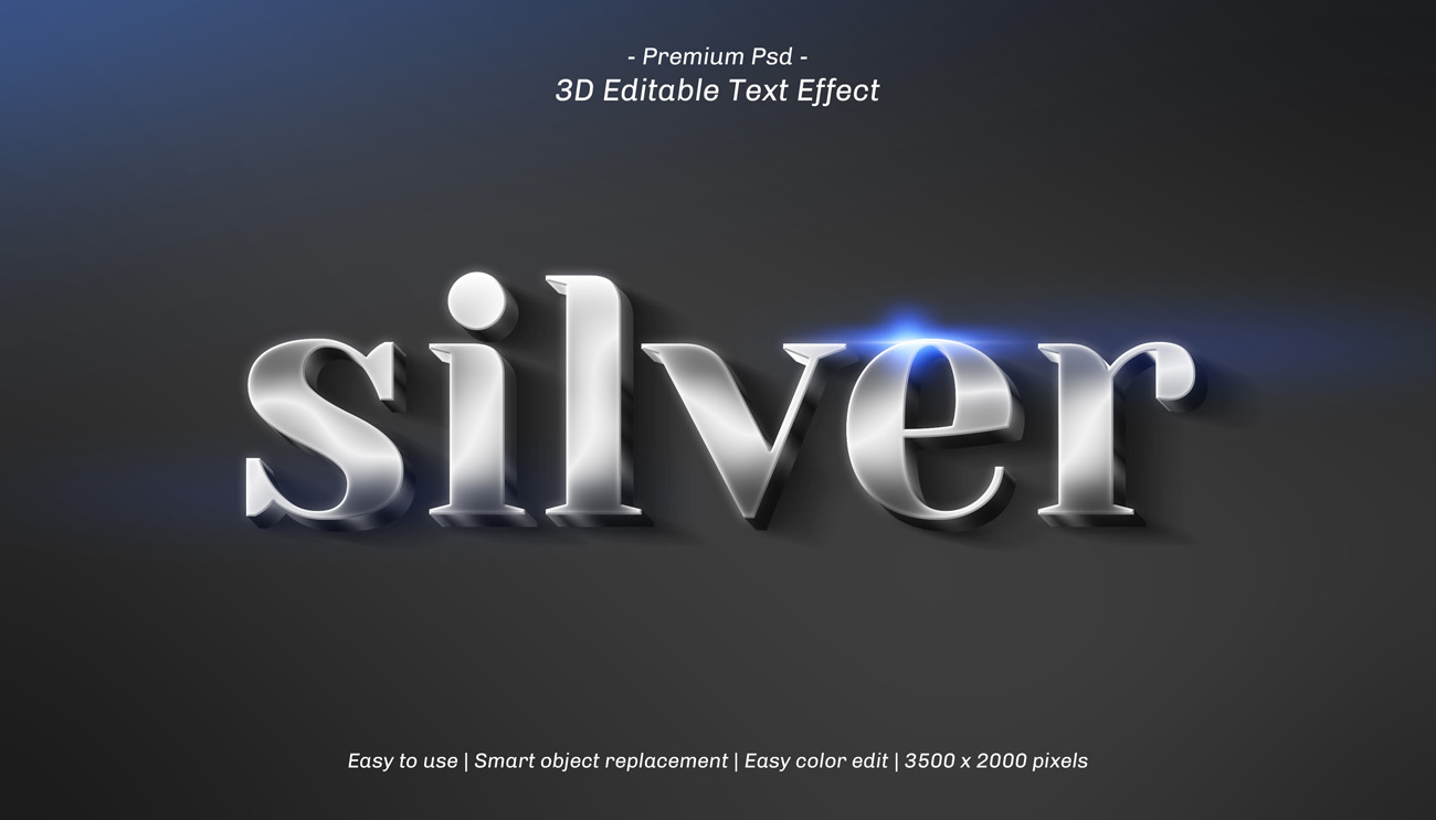 三维银色金属立体字体特效文本可编辑PSD样机模板素材 3d
